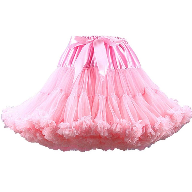 XinChangShangMao Women's Elastic Waist Chiffon Petticoat Puffy Tutu Tulle Skirt Princess Ballet Dance Plinth (Pink) One Size Short - Image 1